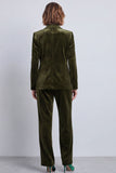 Dark Green Peak Lapel Velvet 2 Piece Double Breasted Fitted Women Suits with Sleeves