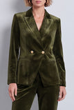 Dark Green Peak Lapel Velvet 2 Piece Double Breasted Fitted Women Suits with Sleeves