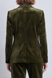 Dark Green Peak Lapel Velvet 2 Piece Double Breasted Fitted Women Suits with Sleeves