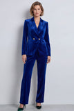 Dark Green Peak Lapel Velvet 2 Piece Double Breasted Fitted Women Suits with Sleeves