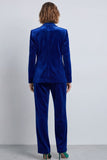 Dark Green Peak Lapel Velvet 2 Piece Double Breasted Fitted Women Suits with Sleeves