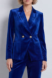 Dark Green Peak Lapel Velvet 2 Piece Double Breasted Fitted Women Suits with Sleeves