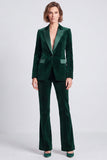 Royal Blue Peak Lapel Velvet 2 Piece Fitted Women Suits with Buttons