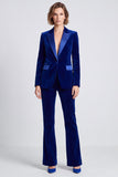 Royal Blue Peak Lapel Velvet 2 Piece Fitted Women Suits with Buttons
