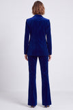 Royal Blue Peak Lapel Velvet 2 Piece Fitted Women Suits with Buttons