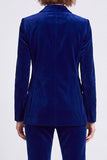 Royal Blue Peak Lapel Velvet 2 Piece Fitted Women Suits with Buttons