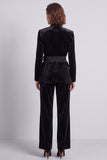 Black Floral 2 Piece Velvet Fitted Women Suits with Belt