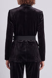 Black Floral 2 Piece Velvet Fitted Women Suits with Belt