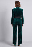 Black Floral 2 Piece Velvet Fitted Women Suits with Belt