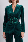 Black Floral 2 Piece Velvet Fitted Women Suits with Belt