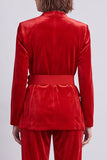 Black Floral 2 Piece Velvet Fitted Women Suits with Belt