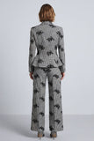 Black and White Floral 2 Piece Single Breasted Plaid Women Suits with Sleeves