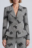 Black and White Floral 2 Piece Single Breasted Plaid Women Suits with Sleeves