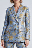 Dusty Blue 2 Piece Floral Jacquard Single Breasted Women Suits with Sleeves