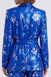 Sparkly Royal Blue Sequins Shawl Lapel 2 Piece Women Suits with Sash