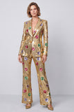 Gold Sparkly Sequins 2 Piece Peak Lapel Women Suits with Buttons