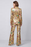 Gold Sparkly Sequins 2 Piece Peak Lapel Women Suits with Buttons