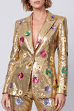 Gold Sparkly Sequins 2 Piece Peak Lapel Women Suits with Buttons