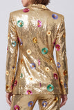 Gold Sparkly Sequins 2 Piece Peak Lapel Women Suits with Buttons