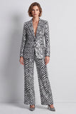 Black and White Sparkly Sequins Peak Lapel 2 Piece Fitted Women Suits with Sleeves