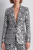 Black and White Sparkly Sequins Peak Lapel 2 Piece Fitted Women Suits with Sleeves