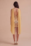 Sparkly Gold Sequin Neck Scarf Short Cocktail Dress with Slit