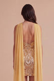 Sparkly Gold Sequin Neck Scarf Short Cocktail Dress with Slit