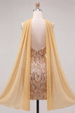 Sparkly Gold Sequin Neck Scarf Short Cocktail Dress with Slit