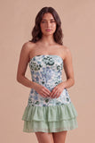 Light Green Floral Sparkly Sequin Ruffled Short Cocktail Dress