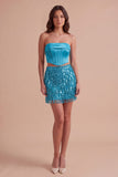 Sparkly Blue 2 Piece Sequin Fringed Short Cocktail Dress