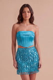Sparkly Blue 2 Piece Sequin Fringed Short Cocktail Dress