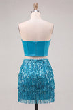Sparkly Blue 2 Piece Sequin Fringed Short Cocktail Dress