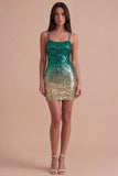 Sparkly Green and Gold Sequin Spaghetti Straps Short Cocktail Dress