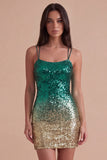Sparkly Green and Gold Sequin Spaghetti Straps Short Cocktail Dress