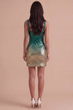 Green and Gold Sparkly Sequin Short Cocktail Dress with Slit