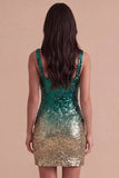 Green and Gold Sparkly Sequin Short Cocktail Dress with Slit