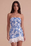 Blue Sparkly Sequin Ruffled Strapless Short Cocktail Dress