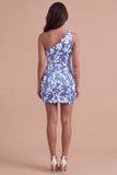 Sparkly Sequin Blue One Shoulder Short Cocktail Dress