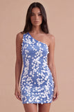 Sparkly Sequin Blue One Shoulder Short Cocktail Dress