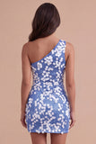 Sparkly Sequin Blue One Shoulder Short Cocktail Dress