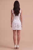 Ivory Sparkly Floral Sequin Short Cocktail Dress with Slit