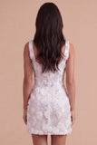 Ivory Sparkly Floral Sequin Short Cocktail Dress with Slit
