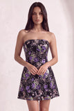 Pink Sparkly Floral Beaded Strapless Sequin Short Cocktail Dress