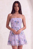 Pink Sparkly Floral Beaded Strapless Sequin Short Cocktail Dress