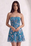 Pink Sparkly Floral Beaded Strapless Sequin Short Cocktail Dress