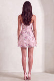 Pink Sparkly Floral Beaded Strapless Sequin Short Cocktail Dress