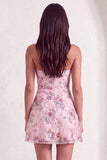 Pink Sparkly Floral Beaded Strapless Sequin Short Cocktail Dress