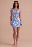 Sparkly Sequin Blue Cut Out Short Bodycon Cocktail Dress