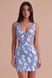 Sparkly Sequin Blue Cut Out Short Bodycon Cocktail Dress