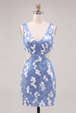 Sparkly Sequin Blue Cut Out Short Bodycon Cocktail Dress